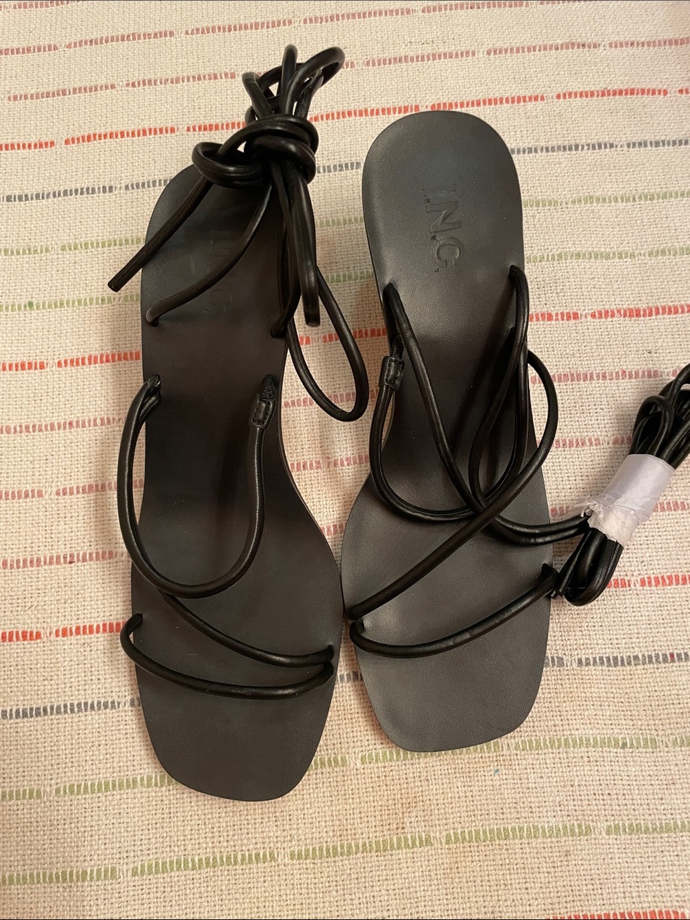 INC International Concepts Black Wrap Lace-Up Flat Sandals